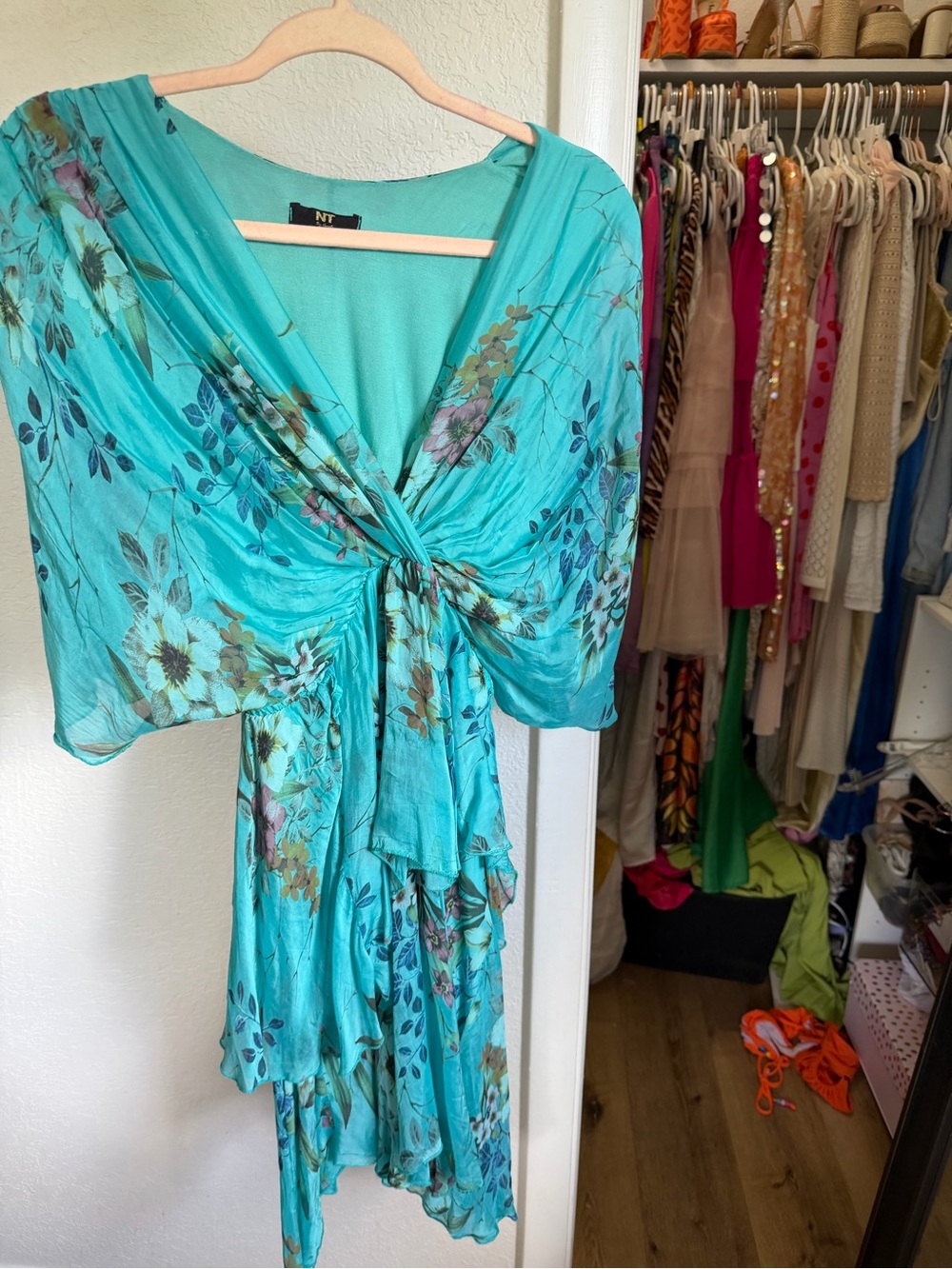 Nina Turquoise Floral Midi Dress